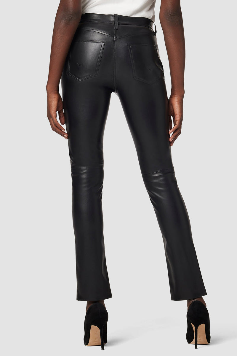 Barbara High-Rise Straight Vegan Leather Ankle Jean w/ Slit Hem