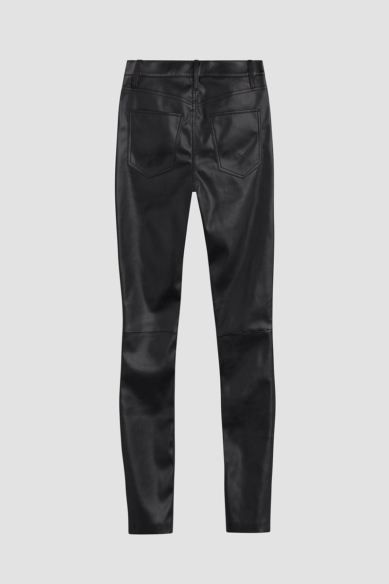 Barbara High-Rise Straight Vegan Leather Ankle Jean w/ Slit Hem