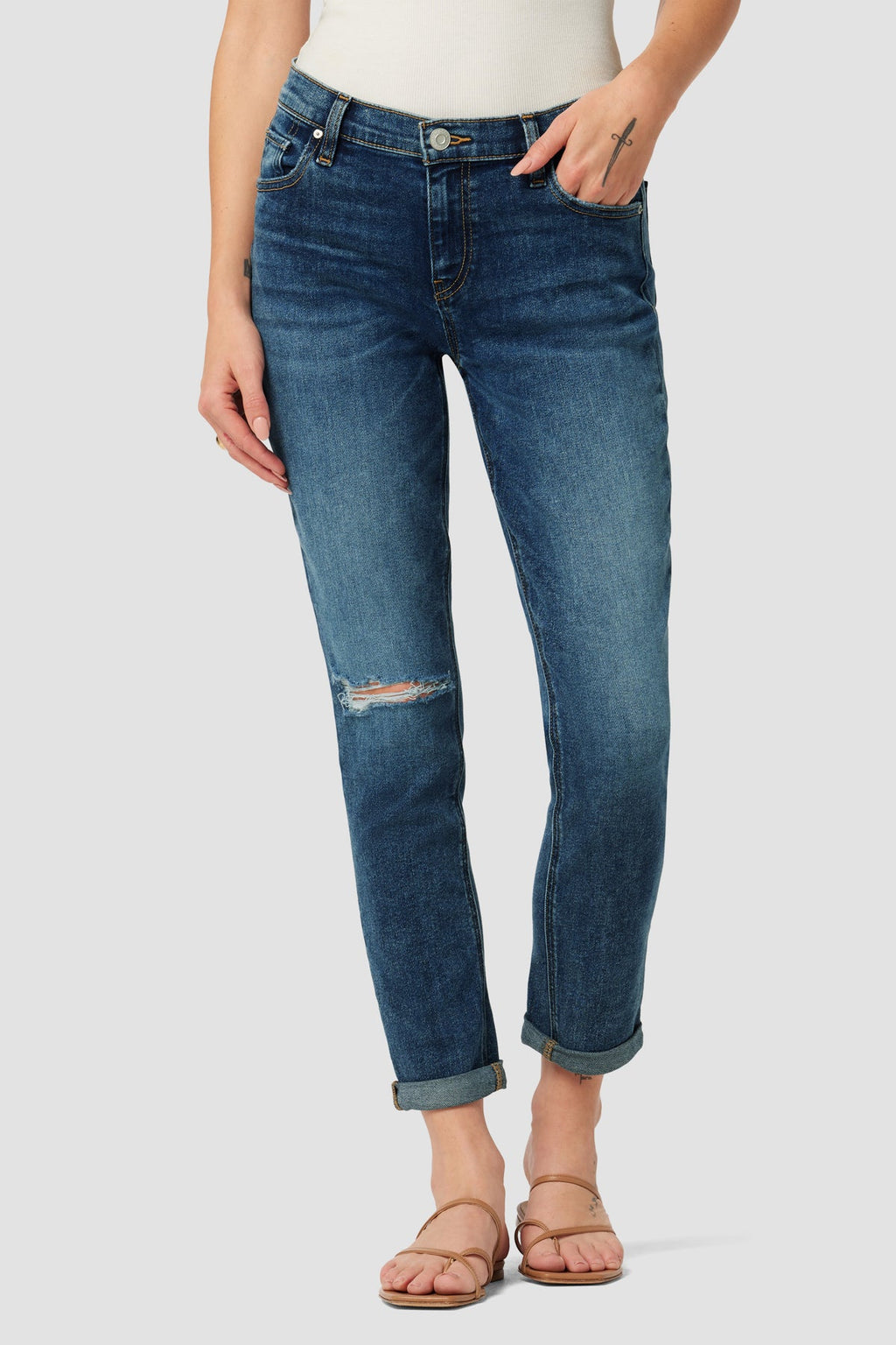 Lana Mid-Rise Slim Boyfriend Crop Jean