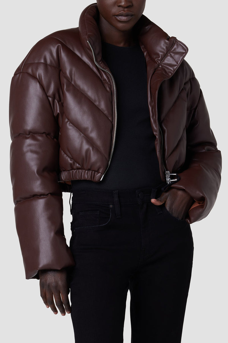 Cropped Vegan Leather Chevron Puffer