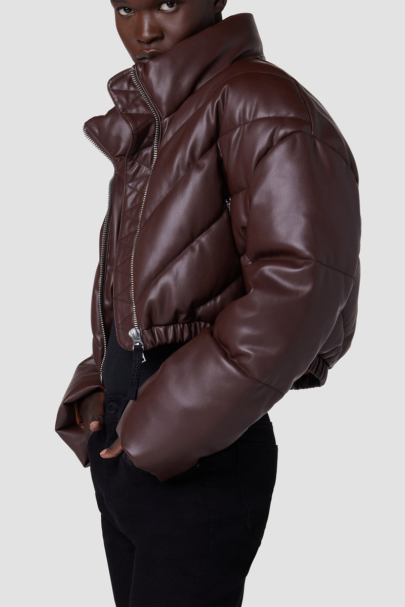 Cropped Vegan Leather Chevron Puffer