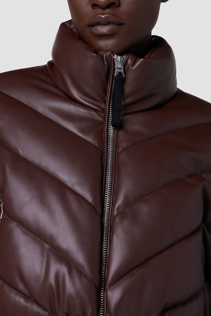 Cropped Vegan Leather Chevron Puffer