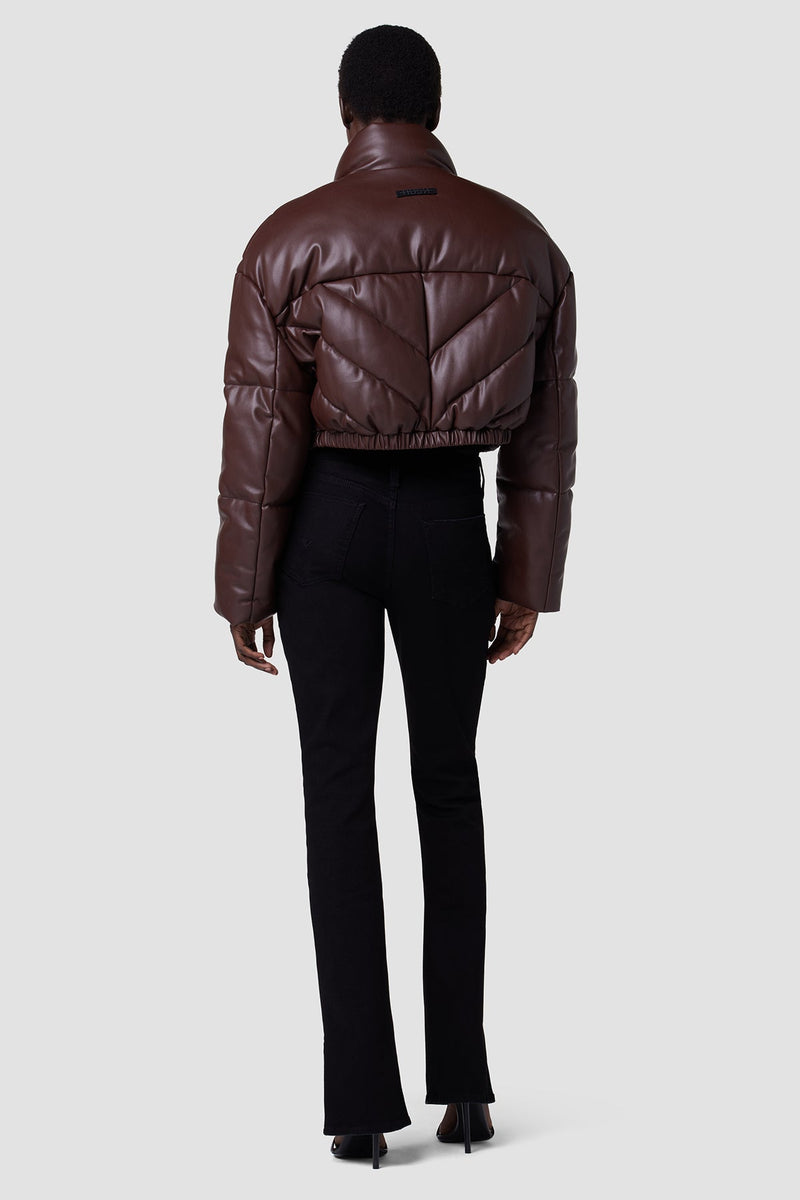 Cropped Vegan Leather Chevron Puffer