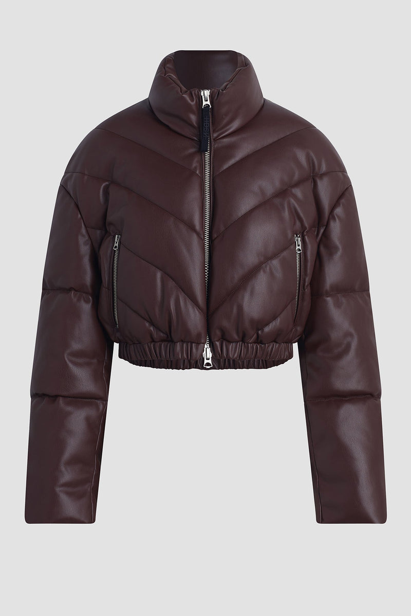 Cropped Vegan Leather Chevron Puffer