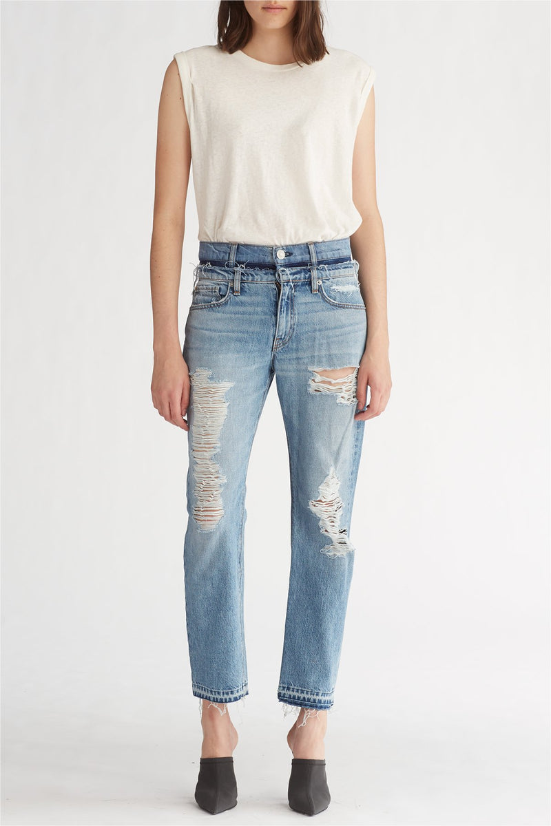 Nico Mid-Rise Straight Ankle Jean w/ Slit Hem